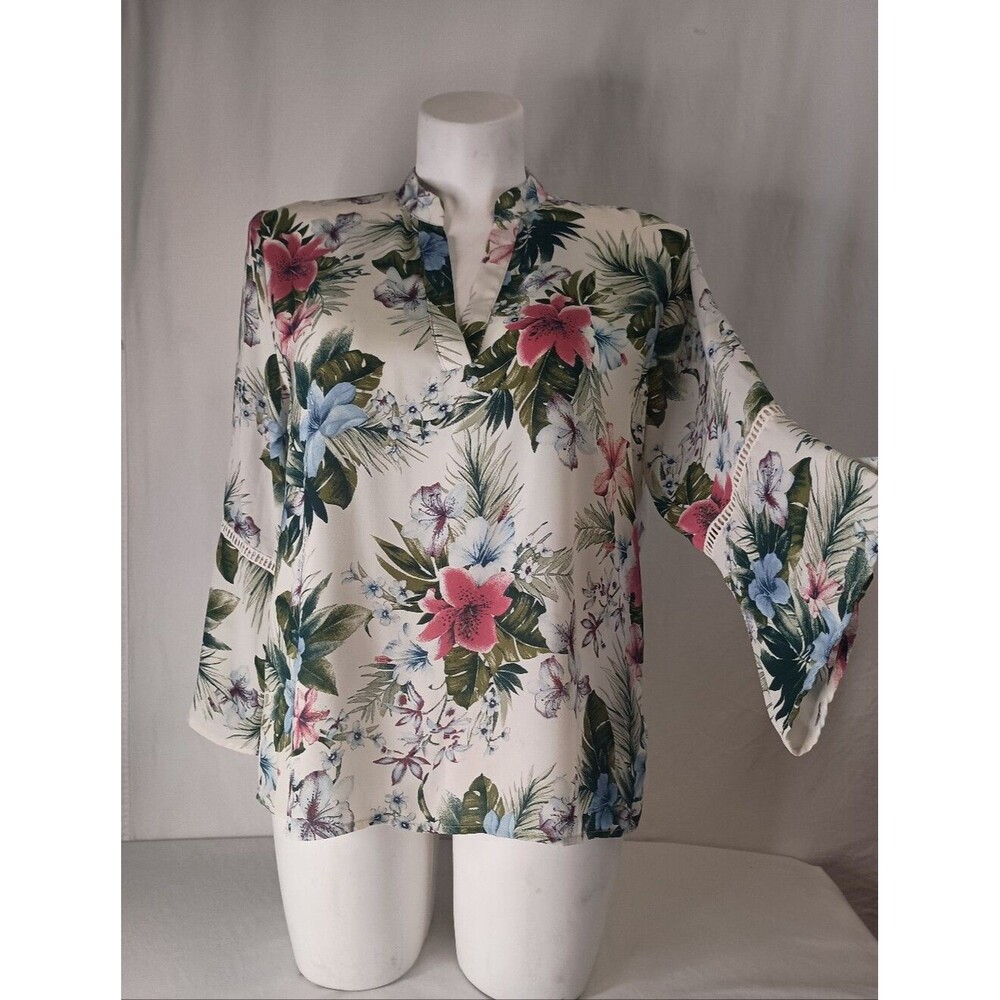 Women's Size XL Floral Print Flare Sleeve Blouse